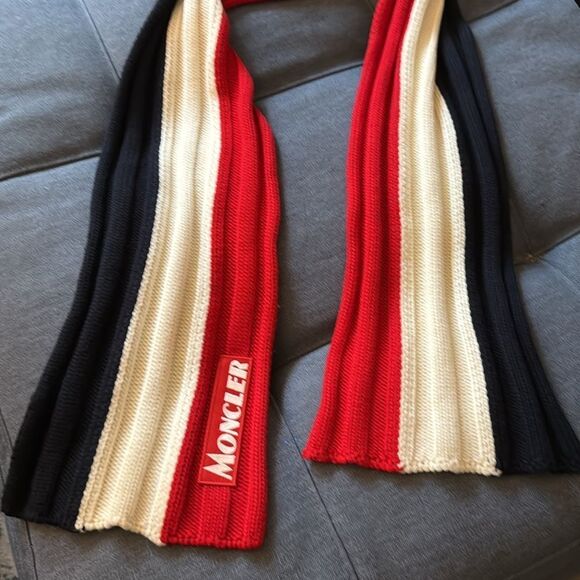 Moncler Color Block Fisherman Rib Knit Wool Unisex Extra Long Scarf. - Picture 2 of 5